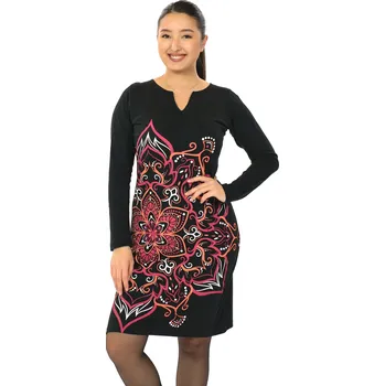 Dámské šaty Himalife Šaty s dlouhým rukávem Sheela - černá s červenou Velikost: 4XL - Móda pro plnoštíhlé, Oblečení nadměrné velikosti