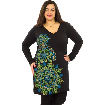 Dámské šaty Himalife Tunika s dlouhým rukávem Amira - černá se zelenou Velikost: L