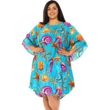 Dámské šaty Himalife Kaftan Alanya - tyrkysová s barvami Velikost: S/XL - Móda pro plnoštíhlé, Oblečení nadměrné velikosti