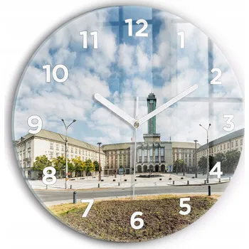 Hodiny Minimalistické Skleněné Foto Hodiny na Zeď Panorama města Ostrava průměr 30 cm