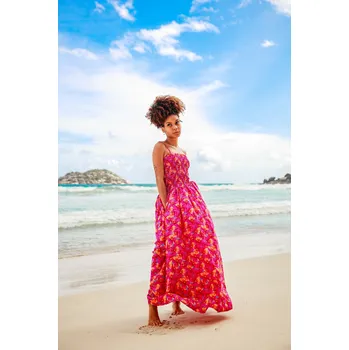 Dámské šaty Himalife Dlouhé šaty s kapsami Fialka - tyrkysová s růžovou Velikost: L/XL - Móda pro plnoštíhlé, Oblečení nadměrné velikosti