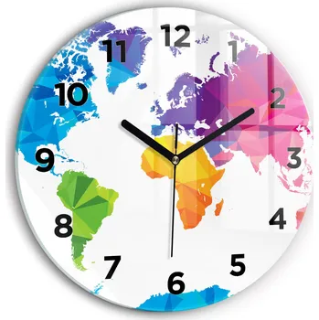 Hodiny Čtvercové Skleněné Nástěnné Hodiny do Kanceláře Abstraktní mapa světa fi30 cm