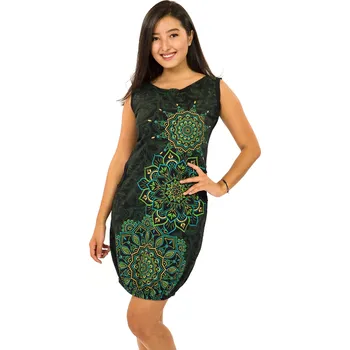 Dámské šaty Himalife Balonové šaty Lhasa - černá se zelenou Velikost: 3XL - Móda pro plnoštíhlé, Oblečení nadměrné velikosti