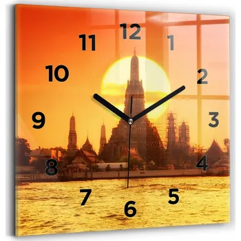 Hodiny Skleněné hodiny s tichým mechanismem Loft Nástěnné Wat Arun Bangkok Thajsko 30x30 cm