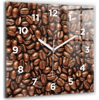 Hodiny Čtvercové Skleněné Nástěnné Hodiny do Kanceláře s Grafikou Kávových Zrn 60x60 cm