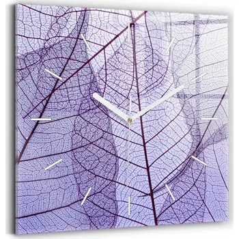 Hodiny Minimalistické Skleněné Nástěnné Hodiny s S Potiskem Listy – příroda 30x30 cm
