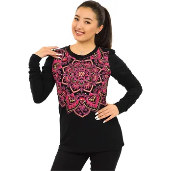 Dámská mikina Himalife Mikina Lanikai - černá s růžovou Velikost: 4XL - Móda pro plnoštíhlé, Oblečení nadměrné velikosti