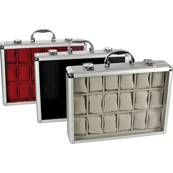 Obal pro sběratelský předmět SAFE Kufr Maxi, na 18 hodinek, černý sametový potah, stříbrný