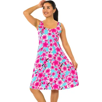 Dámské šaty Himalife Šaty s kapsami Ava Sakura - tyrkysová s růžovou Velikost: XL - Móda pro plnoštíhlé, Oblečení nadměrné velikosti