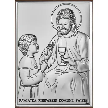 Obraz Stříbrný obrázek jako dárek k prvnímu svatému přijímání pro chlapce s přáním