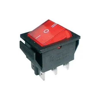 vypínač Přepínač kolébkový 3pol./6pin ON-OFF-ON 250V/15A pros. červený