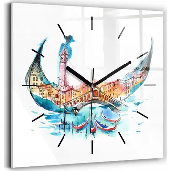 Hodiny Skleněné nástěnné hodiny do obýváku s grafikou Itálie - Benátská gondola 30x30 cm