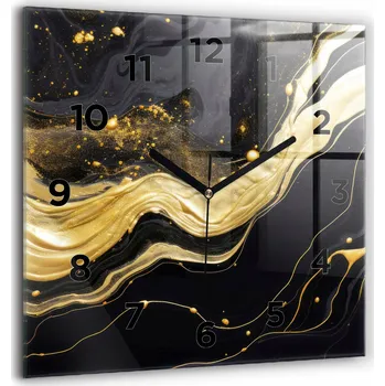 Hodiny Velké Tiché Nástěnné Hodiny z Tvrzeného Skla do Obýváku - Zlatý Mramor