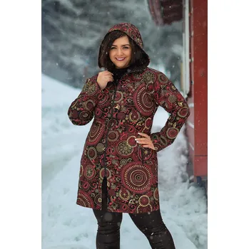 Dámský kabát Himalife Podzimní/zimní kabát Hiva - černá s růžovou Velikost: XL - Móda pro plnoštíhlé, Oblečení nadměrné velikosti