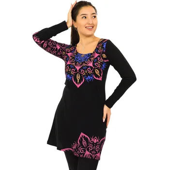 Dámské šaty Himalife Šaty s dlouhým rukávem Loa - černá s růžovou XXL