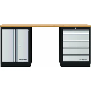 Dílenský stůl KRAFTWERKTOOLS Dílenský stůl 2040x458x945mm, 2 dveře + 5 zásuvek, deska Multiplex Mobilio dílenský nábytek