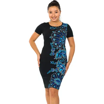 Dámské šaty Himalife Šaty Thiena - černá s modrou Velikost: 4XL - Móda pro plnoštíhlé, Oblečení nadměrné velikosti