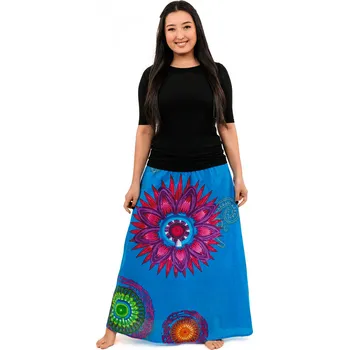 Dámská sukně Himalife Dlouhá sukně Mandala of Nepal - tyrkysová Velikost: 4XL/5XL - Móda pro plnoštíhlé, Oblečení nadměrné velikosti