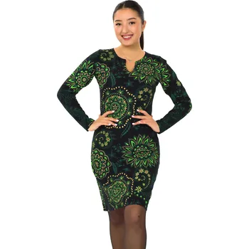 Dámské šaty Himalife Šaty s dlouhým rukávem Kabita - černá s limetkovou Velikost: M