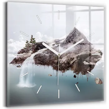 Hodiny Skleněné hodiny s motivem Moderní nástěnné hodiny Létající ostrov a vodopád