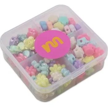 Dětské navlékací korálky Sada barevných akrylových korálků s motivy květin