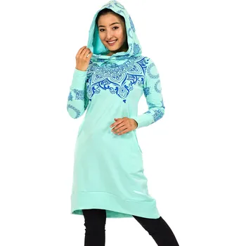 Dámská mikina Himalife Šatomikina Ohana s maxi kapucí - tyrkysová s modrou Velikost: 4XL - Móda pro plnoštíhlé, Oblečení nadměrné velikosti