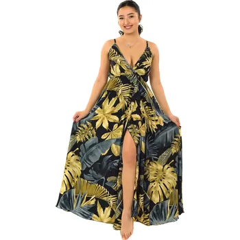 Dámské šaty Himalife Dlouhé maxi šaty Leaf - černá se zlatou Velikost: S/M