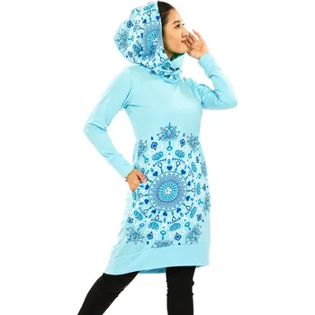 Dámská mikina Himalife Šatomikina s maxi kapucí&nbsp;Nayla - tyrkysová Velikost: XXL - Móda pro plnoštíhlé, Oblečení nadměrné velikosti