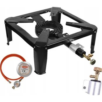 Turistický vařič PLYNOVÝ HOŘÁK STOLIČKA LITINOVÝ VAŘIČ 40x40cm 8kW SADA HADICE REDUKTOR