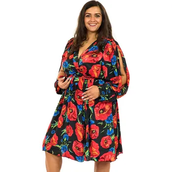 Dámské šaty Himalife Zavinovací šaty Vlčí mák - černá s červenou Velikost: S/M