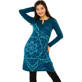 Dámské šaty Himalife Šaty s dlouhým rukávem Sheela - petrolejová Velikost: 3XL - Móda pro plnoštíhlé, Oblečení nadměrné velikosti
