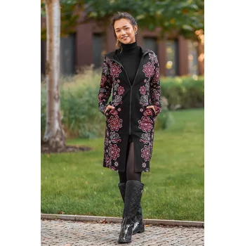 Dámská mikina Himalife Prodloužená mikina na zip s kapucí Lei - černá s červenou Velikost: XXL - Móda pro plnoštíhlé, Oblečení nadměrné velikosti