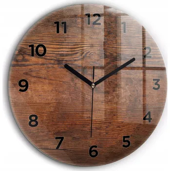 Hodiny Skleněné nástěnné hodiny do kanceláře se stylovým potiskem Staré dřevo fi60 cm