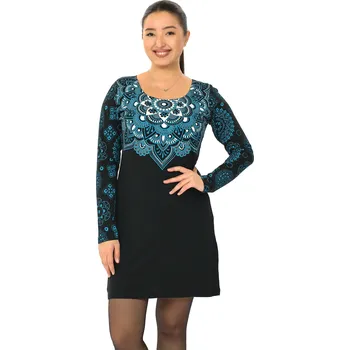 Dámské šaty Himalife Tunika/šaty Laulima - černá s tyrkysovou Velikost: 3XL - Móda pro plnoštíhlé, Oblečení nadměrné velikosti