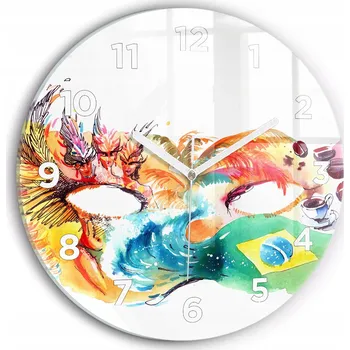 Hodiny Moderní skleněné hodiny s grafikou na zeď Kultura - brazilská vlajka průměr 30 cm