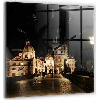 Hodiny Skleněné nástěnné hodiny Tichý chod Obývací pokoj Karlův most v Praze 60x60