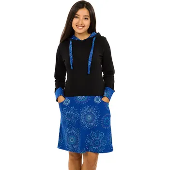 Dámské šaty Himalife Šaty s kapucí Asma - černá s modrou Velikost: XXL/3XL - Móda pro plnoštíhlé, Oblečení nadměrné velikosti