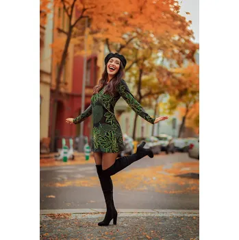 Dámské šaty Himalife Šaty s dlouhým rukávem Tula - černá se zelenou Velikost: 3XL - Móda pro plnoštíhlé, Oblečení nadměrné velikosti