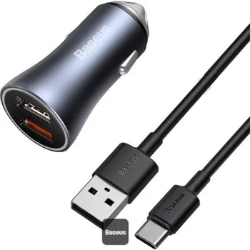 Nabíječka do auta Baseus Golden Contactor Pro s kabelem USB-C 1m 40W 2x USB šedá