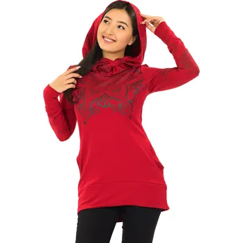 Dámská mikina Himalife Mikina Moana s maxi kapucí - červená s černou Velikost: 4XL - Móda pro plnoštíhlé, Oblečení nadměrné velikosti