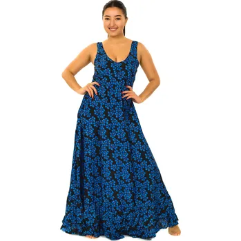 Dámské šaty Himalife Dlouhé šaty s volány Pomněnka - černá s modrou Velikost: XXL/3XL - Móda pro plnoštíhlé, Oblečení nadměrné velikosti