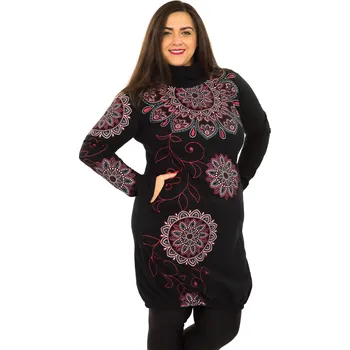 Dámská mikina Himalife Balonová šatomikina s rolákem Zaira - černá s červenou Velikost: XXL - Móda pro plnoštíhlé, Oblečení nadměrné velikosti