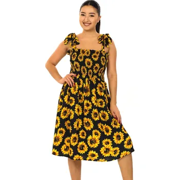 Dámské šaty Himalife Šaty-sukně 2v1 Nila Slunečnice - černá se žlutou Velikost: XXL/3XL - Móda pro plnoštíhlé, Oblečení nadměrné velikosti