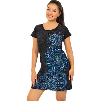 Dámské šaty Himalife Šaty s krátkým rukávem Damsa - černá s modrou Velikost: M