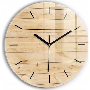 Hodiny Čtvercové Skleněné Nástěnné Hodiny do Kanceláře s Motivem Dřevěných Prken fi30 cm