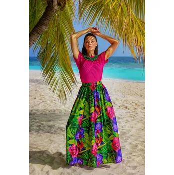 Dámská sukně Himalife Maxi sukně s kapsami Orchidea - zelená s fialovou Velikost: XXL/3XL - Móda pro plnoštíhlé, Oblečení nadměrné velikosti