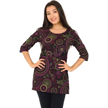 Dámské šaty Himalife Tunika s 3/4 rukávem Paila - černá s růžovou Velikost: XL - Móda pro plnoštíhlé, Oblečení nadměrné velikosti