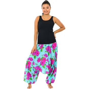 Dámské kalhoty Himalife Kalhoty-šaty-top 3v1 Ibišek - tyrkysová s růžovou Velikost: S/M