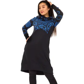 Dámská mikina Himalife Šatomikina Ohana s maxi kapucí - černá s modrou Velikost: 4XL - Móda pro plnoštíhlé, Oblečení nadměrné velikosti