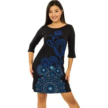 Dámské šaty Himalife Šaty s 3/4 rukávem Krisha - černá s modrou Velikost: 4XL - Móda pro plnoštíhlé, Oblečení nadměrné velikosti